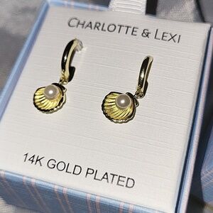 Charlotte & Lexi Gold-Plated Shell Drop Earrings With Pearl Dainty Bnib Te